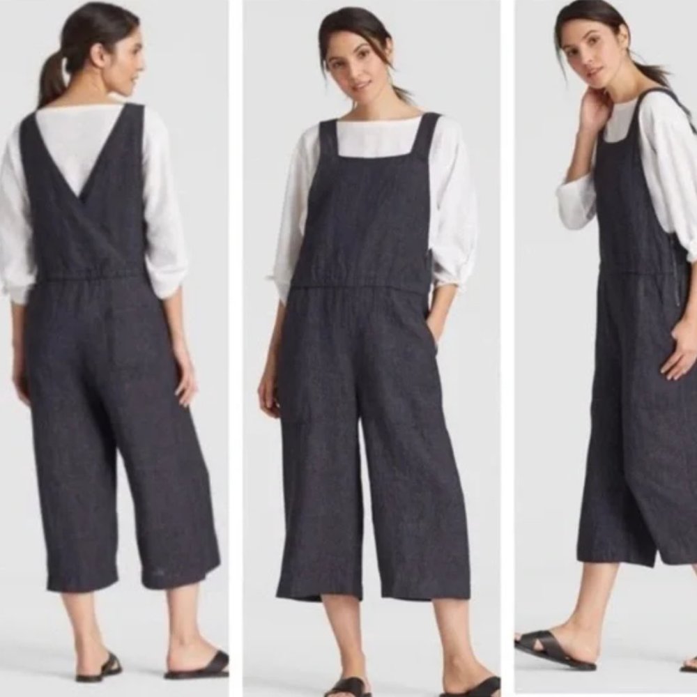 Eileen Fisher Organic Cotton Cropped Linen Jumpsuit (XL)